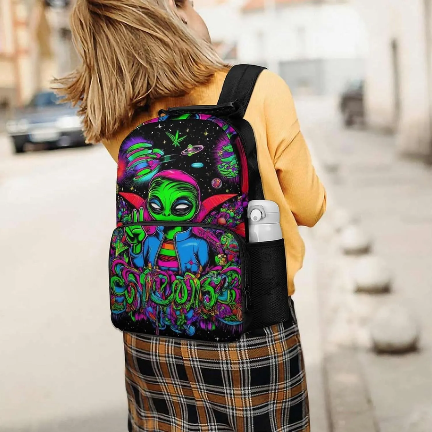 for Trekking Picnic Walking Cycling - Large Capacity Anti-Theft freezing ambitious Multipurpose Shoulder Bag, Trippy Space Alien Art Casual Daypack Supdreamc Polyester Daypack Backpack 