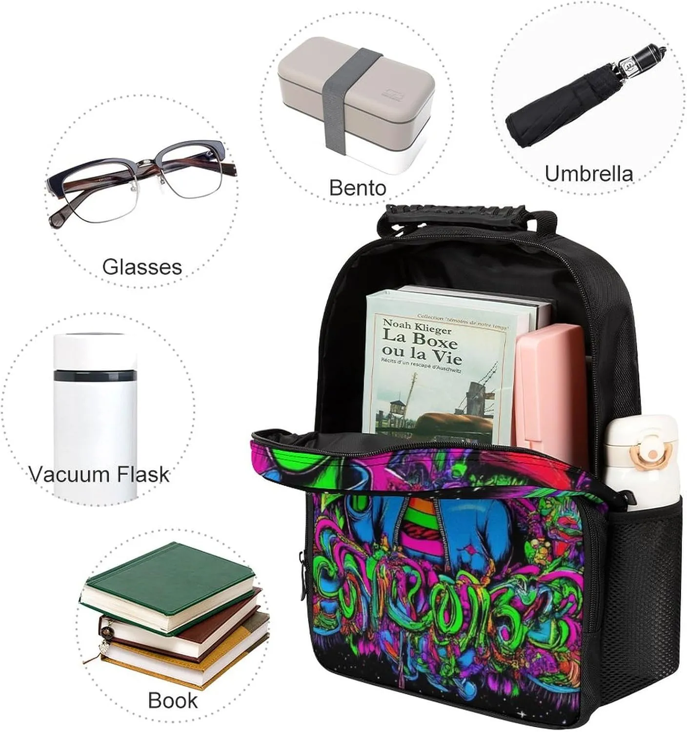 for Trekking Picnic Walking Cycling - Large Capacity Anti-Theft freezing ambitious Multipurpose Shoulder Bag, Trippy Space Alien Art Casual Daypack Supdreamc Polyester Daypack Backpack 