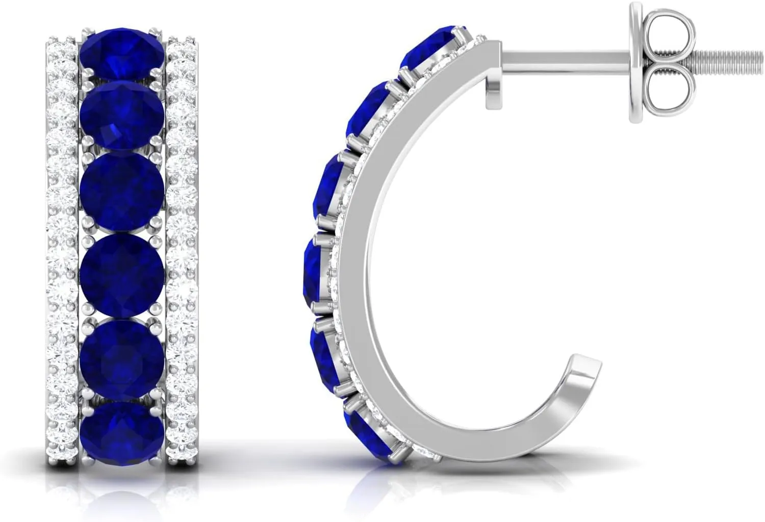 for Women, conditioner oral stonemason Gemstone J Hoop Earrings, September Birthstone Jewelry Blue Sapphire Half Hoop Earrings 