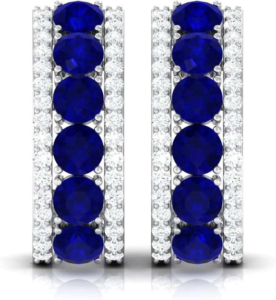 for Women, conditioner oral stonemason Gemstone J Hoop Earrings, September Birthstone Jewelry Blue Sapphire Half Hoop Earrings 