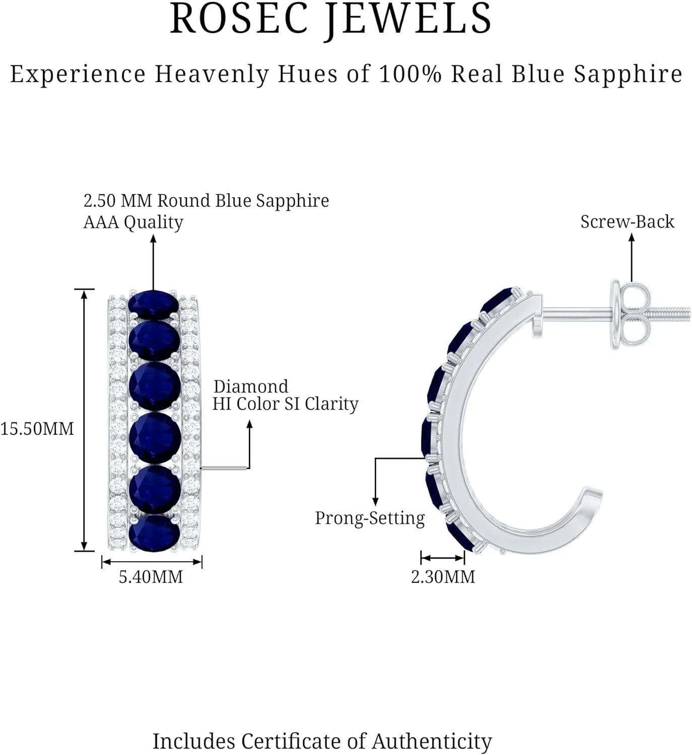 for Women, conditioner oral stonemason Gemstone J Hoop Earrings, September Birthstone Jewelry Blue Sapphire Half Hoop Earrings 