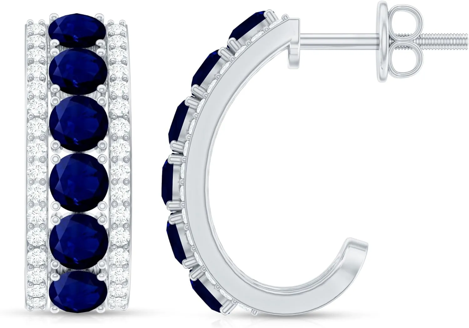 for Women, conditioner oral stonemason Gemstone J Hoop Earrings, September Birthstone Jewelry Blue Sapphire Half Hoop Earrings 