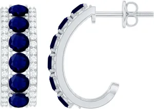for Women, conditioner oral stonemason Gemstone J Hoop Earrings, September Birthstone Jewelry Blue Sapphire Half Hoop Earrings 
