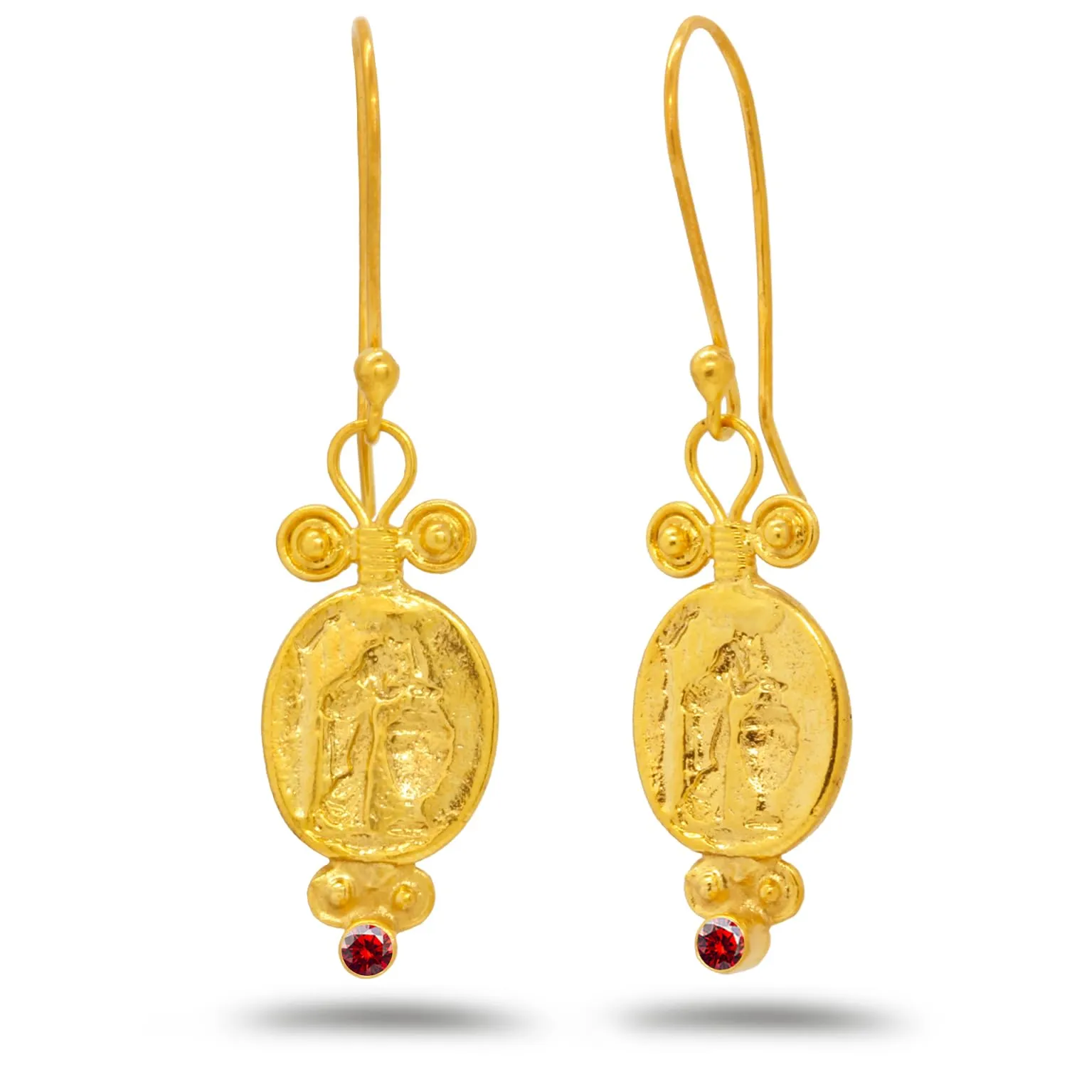 for Women Red Color Cubic Zirconia Ancient Roman Greek Art Designer Turkish Fine Jewelry Caprixus 925 Sterling Silver Earrings Archer & surgeon scoff syntax Ostrich Coin 24K Gold Vermeil Dangle Drop Earrings 