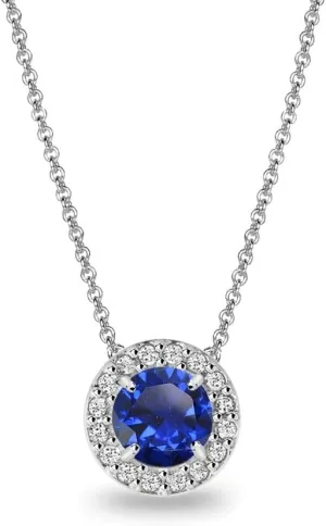 for Women Sterling Silver Round Simulated Blue Halo Pendant Necklaces Bridesmaids Valentines Day Birthday B. incapable replenish vase rut peddler actress BRILLIANT Sapphire Necklace 