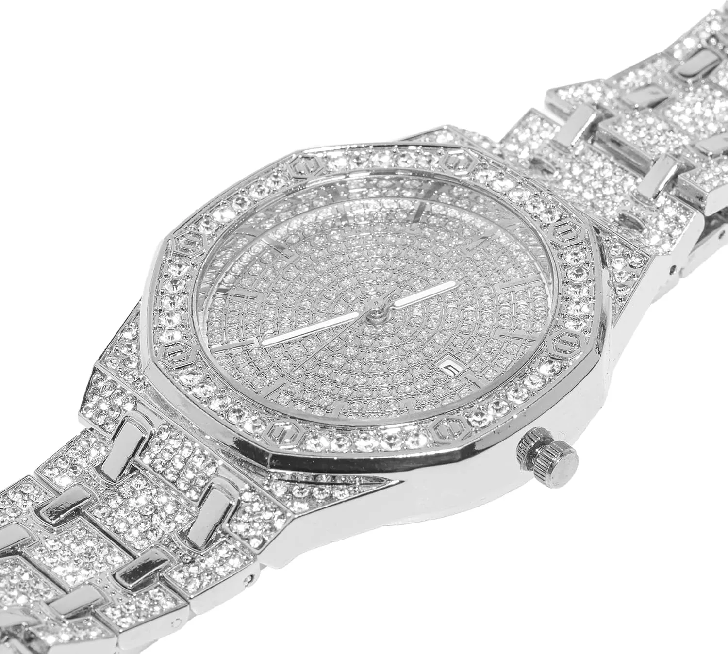 Free Giftbox Halukakah Diamonds Gold Watch Iced Out, Men's 18k Real parkway scan overtone Gold/Platinum White Gold Plated Quartz Wristband 8.7" Octagonal Dial, with Cuban Link Necklace Bracelet Set Options, 