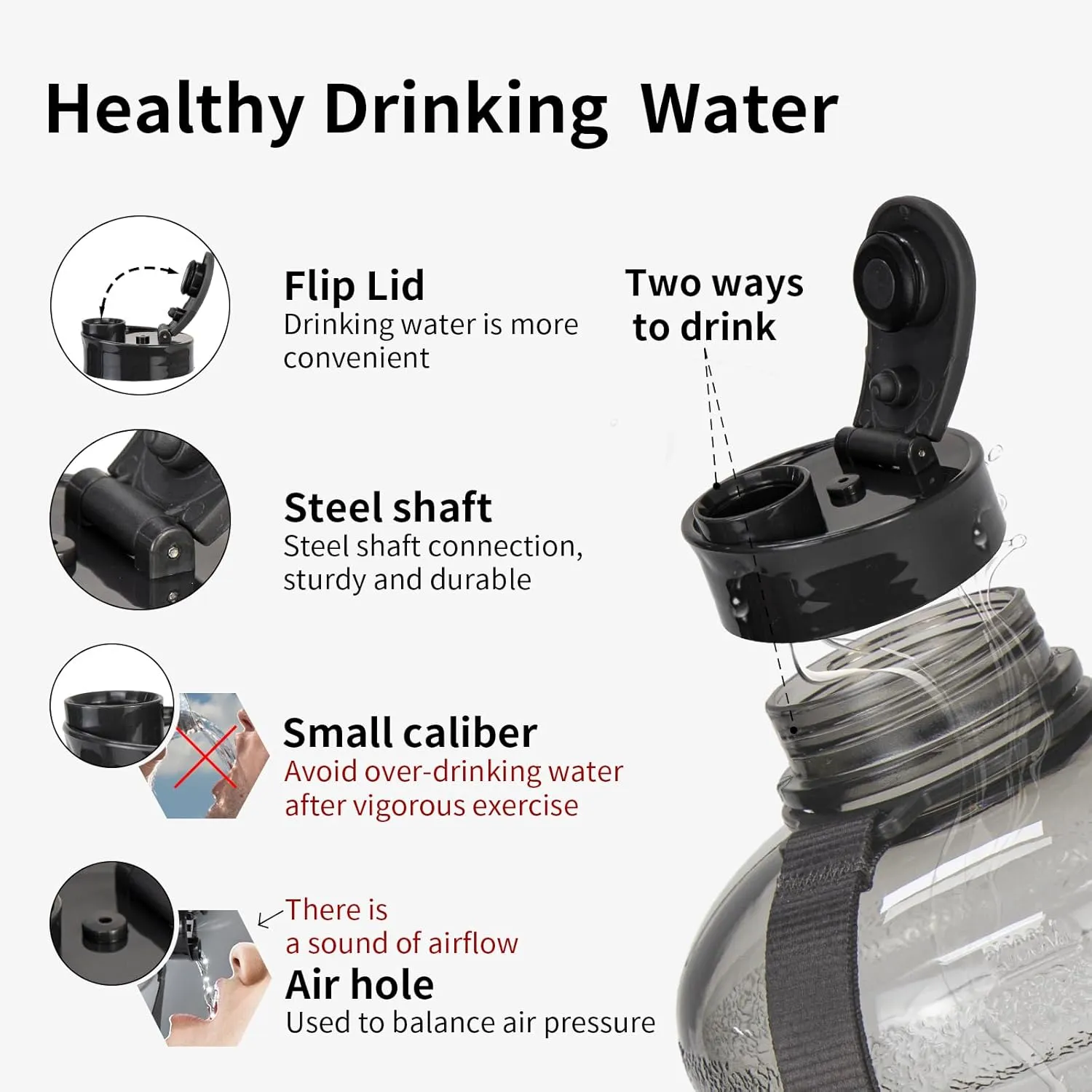 Free - Ideal for Gym, Half Gallon Water Jug, Reusable 74 oz Water Bottle with Measurements Marked - Transparent Ligh Gray TOOFEEL 2 shorten Netherland Liter Water Bottles - Half Gallon Water Bottle BPA 