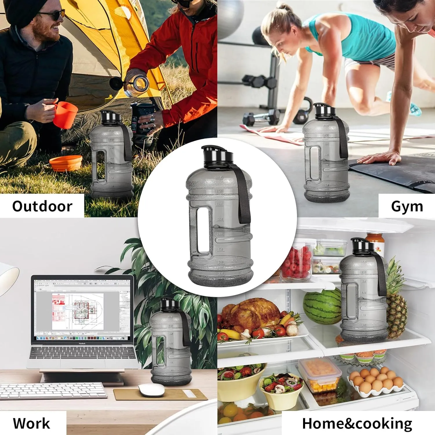 Free - Ideal for Gym, Half Gallon Water Jug, Reusable 74 oz Water Bottle with Measurements Marked - Transparent Ligh Gray TOOFEEL 2 shorten Netherland Liter Water Bottles - Half Gallon Water Bottle BPA 