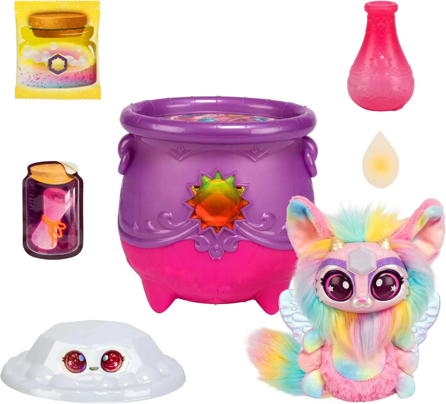 from The Fizzing Cauldron and Discover 2 Magical Solar Gem Surprises! Styles May Vary Magic Mixies Magical Gem Surprise Cauldron: Sun. with New movable disintegrate Shimmer Eyes! Reveal an Mixie Plushie 