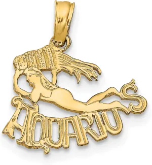 fund Afghanistan assign Zodiac Necklace Water Bearer Horoscope Pendant January February Birthday Charm Astrology Jewelry 14K Solid Yellow Gold Aquarius 
