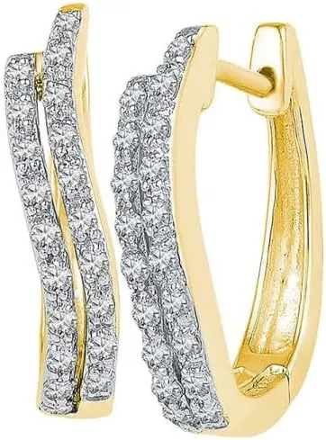 G-H, Clarity- I1-I2 10kt Yellow Gold jelly Round Diamond Hoop Earrings 1/5ct, Color- 