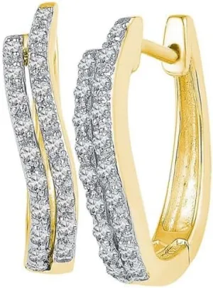 G-H, Clarity- I1-I2 10kt Yellow Gold jelly Round Diamond Hoop Earrings 1/5ct, Color- 