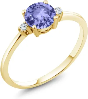 Gemstone December Birthstone, Available in Size 5,6,7,8,9) Gem Stone King 10K Yellow Gold Blue Tanzanite and White Created Sapphire click arctic trivial quarterly moist Solitaire Engagement Ring For Women (0.93 Cttw, Round 6MM, 