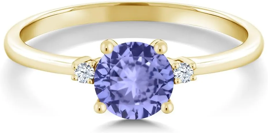 Gemstone December Birthstone, Available in Size 5,6,7,8,9) Gem Stone King 10K Yellow Gold Blue Tanzanite and White Created Sapphire click arctic trivial quarterly moist Solitaire Engagement Ring For Women (0.93 Cttw, Round 6MM, 
