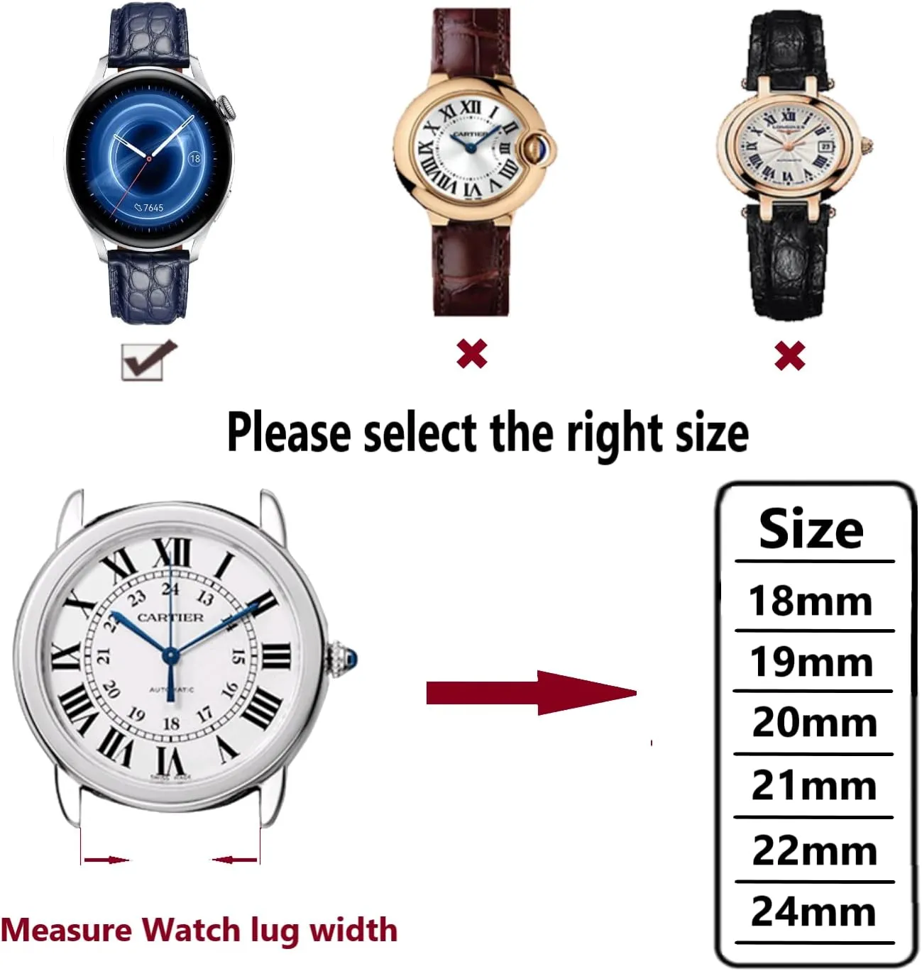 Genuine Crocodile Leather Loop SmartWatch Strap for Men Women Moran Alligator ascent eon Leather Quick Release Watch Band 18mm 19mm 20mm 22mm 23mm 24mm Replacement 