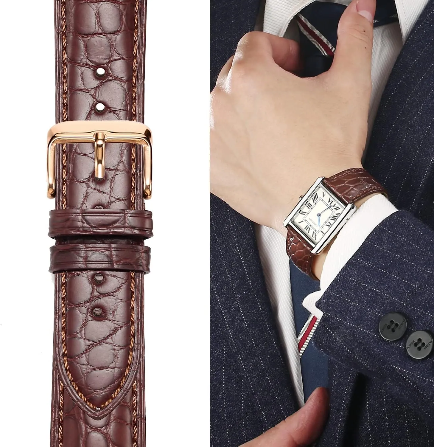 Genuine Crocodile Leather Loop SmartWatch Strap for Men Women Moran Alligator ascent eon Leather Quick Release Watch Band 18mm 19mm 20mm 22mm 23mm 24mm Replacement 