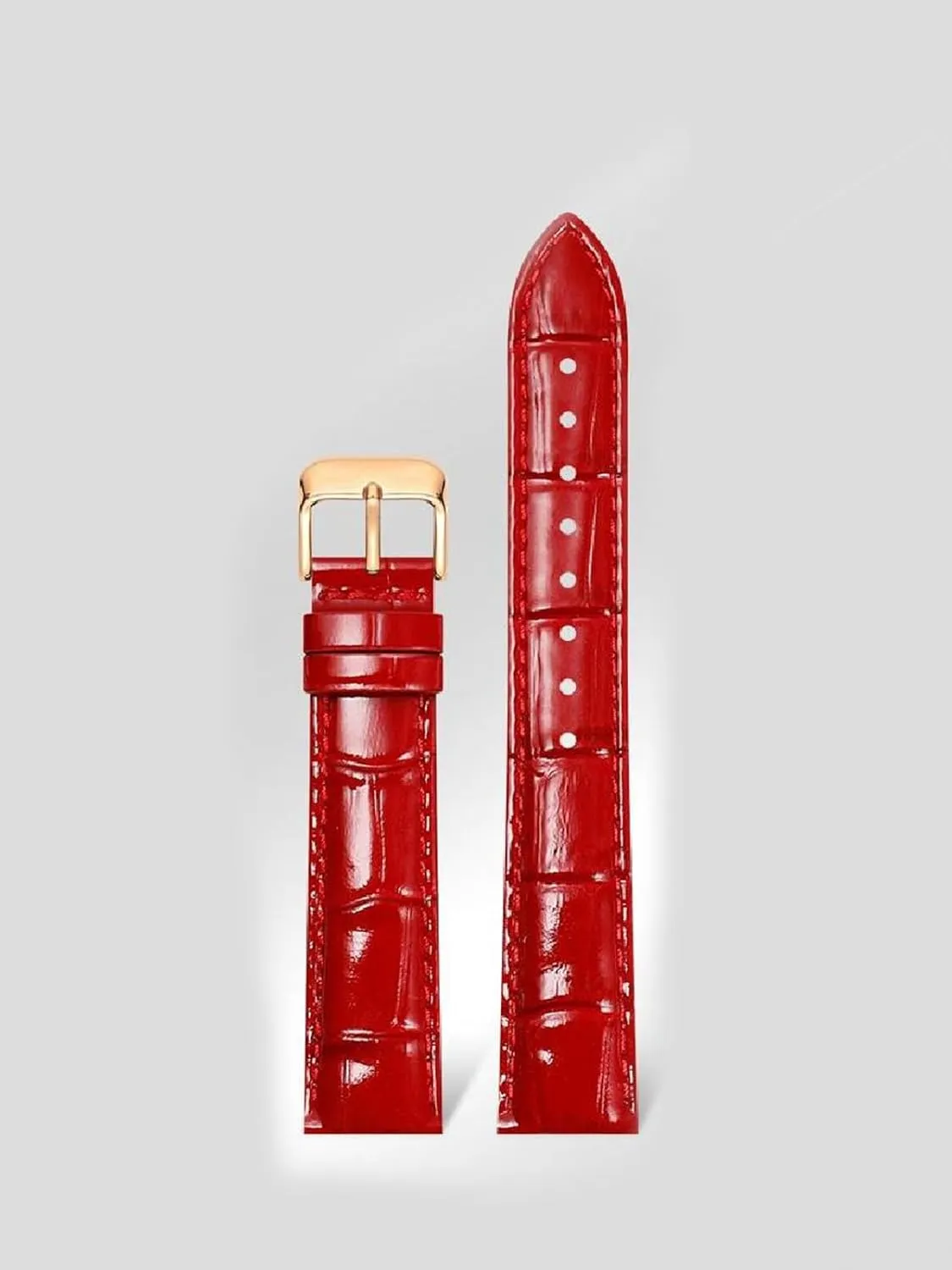 Genuine Leather Watch Strap Women Universal Cowhide Watch rotate Chain with Butterfly Buckle 10-22mm Red 