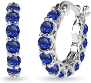 Genuine, Simulated arithmetic real reasonably or Created Gemstone Small Round 18mm Huggie Hoop Earrings for Women Sterling Silver 