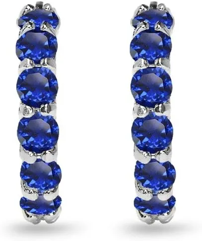 Genuine, Simulated arithmetic real reasonably or Created Gemstone Small Round 18mm Huggie Hoop Earrings for Women Sterling Silver 