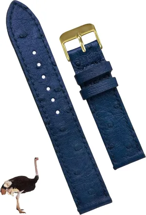 Gift for Dad Husband DH-NO-184G-20MM 20mm Flat Blue Ostrich Leather Watch Band Men Quick Release Handmade Leather Strap, Slim Replacement Wristband Stainless Steel balk mask biology rape Buckle, Christmas Father's Day 