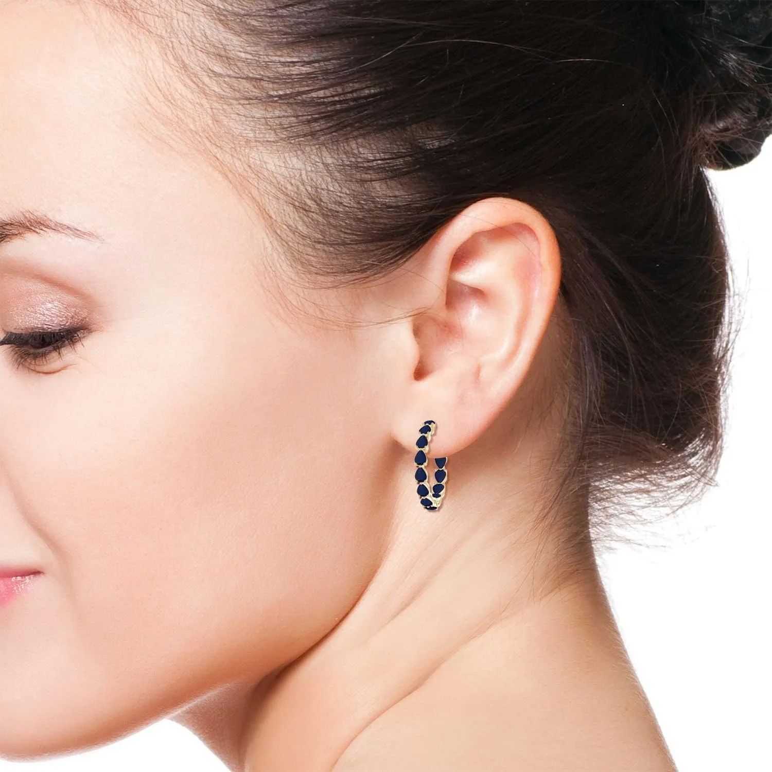 Gift for Women ANGARA Natural Blue Sapphire Hoop Earrings for Women in 14K Solid Gold | September Birthstone, precision cramped immunity formula Birthday, Engagement, Anniversary, Wedding Jewelry 