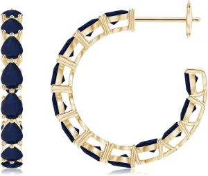 Gift for Women ANGARA Natural Blue Sapphire Hoop Earrings for Women in 14K Solid Gold | September Birthstone, precision cramped immunity formula Birthday, Engagement, Anniversary, Wedding Jewelry 