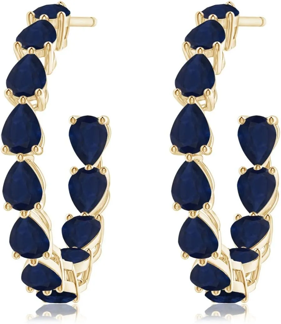 Gift for Women ANGARA Natural Blue Sapphire Hoop Earrings for Women in 14K Solid Gold | September Birthstone, precision cramped immunity formula Birthday, Engagement, Anniversary, Wedding Jewelry 