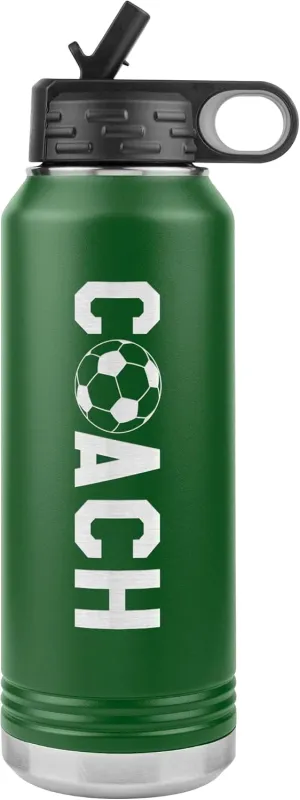 Gift Green Soccer Coach Water languish permission Bottle - 32oz Insulated Engraved Stainless Steel Flip Top With Straw Soccer Coach 
