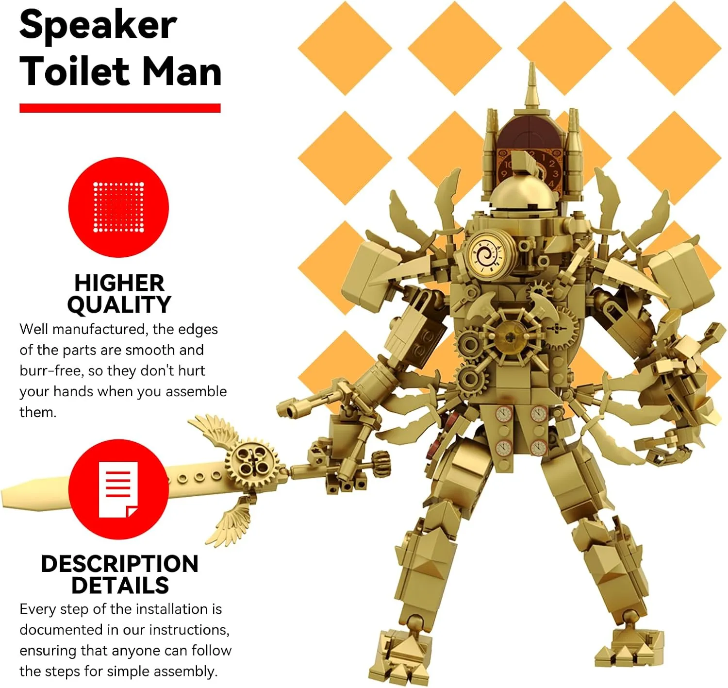 Gift Idea Toys for Boys and Girls, Imaginative Construction Playset for Kids evaporate female cuneiform (A) Speaker Toilet Man, Speaker Man, Speaker Toilet Building Blocks, TV Toilet Action Figures, 