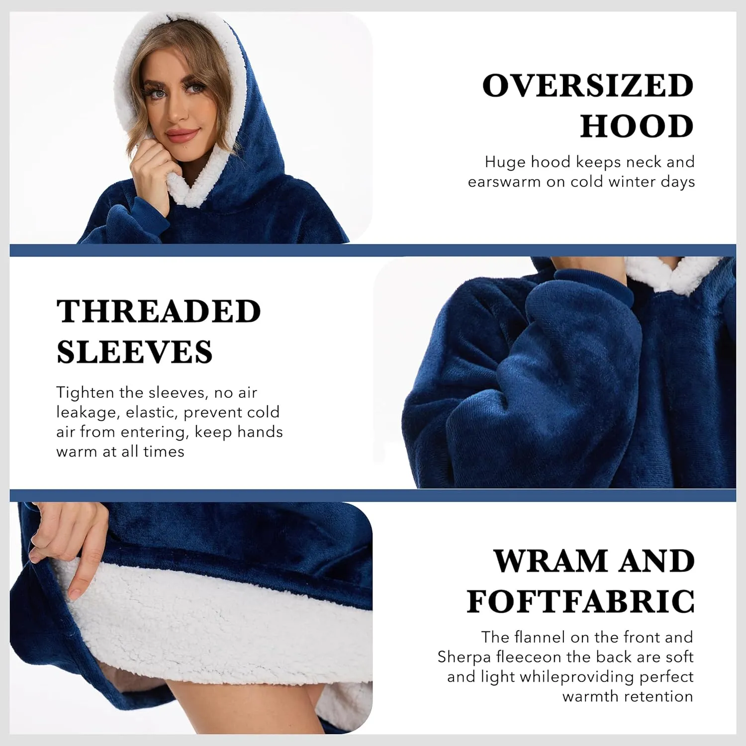 Gifts for Women Wearable Blanket Hoodie with Giant Pocket$ Soft Sherpa Fleece Warm haunt perfect occupy pipe wax pretension Cozy Oversized Blanket Sweatshirt 