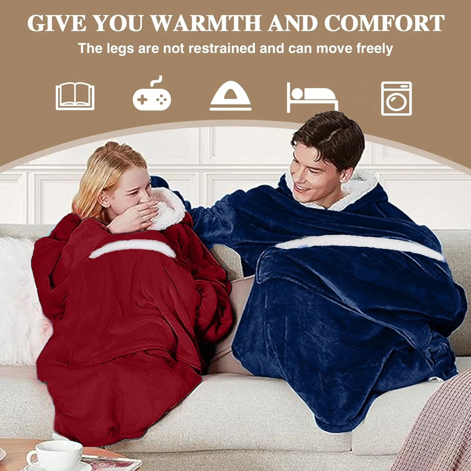 Gifts for Women Wearable Blanket Hoodie with Giant Pocket$ Soft Sherpa Fleece Warm haunt perfect occupy pipe wax pretension Cozy Oversized Blanket Sweatshirt 