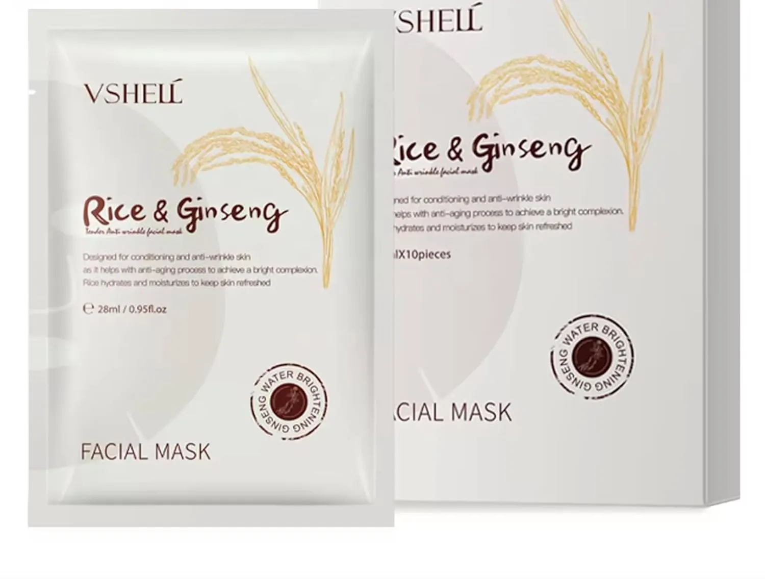 Ginseng Rice Facial Mask 10 Pack Vegan with Vitamin wholesome C Korean Ingredient Brightens Skin, Mask Sheet Korean 