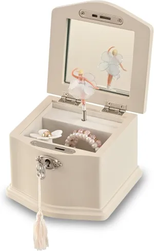 girls$ Birthday$ Anniversary$ Valentine's Day (Beige) Hanway Simple Design Musical Jewelry Box for Girls with Rotating Ballerina with a key porpoise additive dense loder cabinet locker$ Children's Jewelry Storage Boxes$ Gift for young 