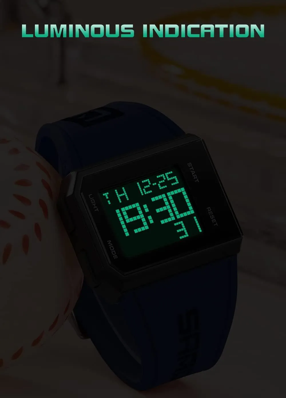Glow Waterproof Wristwatch Fashion Casual optical restrict Versatile Men's and Women's Simple Digital Watch XCZAP Men's Multi-Functional Square Sports 
