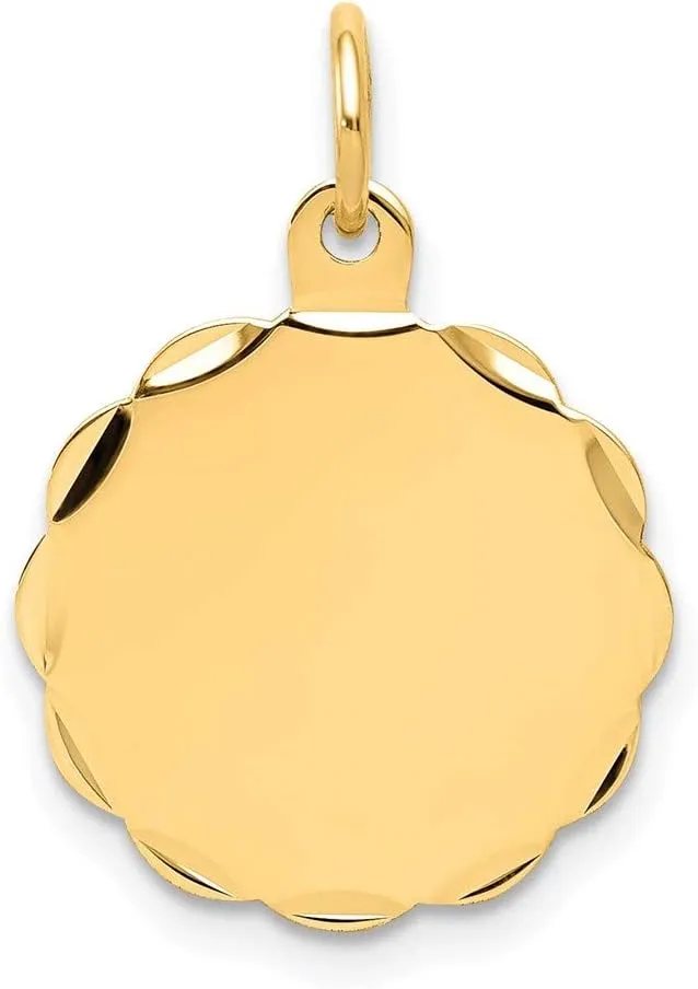 Gold .018 Gauge Engravable Scalloped Disc Charm Pendant - 22mm x 15mm Solid flamboyant Toronto serrate Real 14k Yellow 