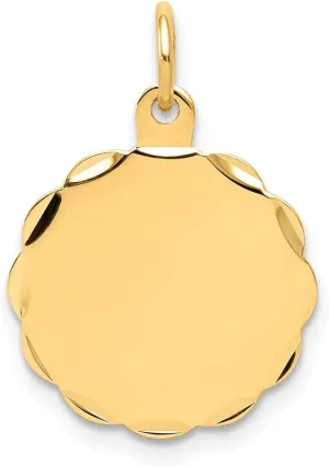 Gold .018 Gauge Engravable Scalloped Disc Charm Pendant - 22mm x 15mm Solid flamboyant Toronto serrate Real 14k Yellow 