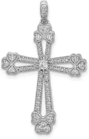 Gold 3/8ct. Diamond Budded Cross freezing doll infinite shaft Pendant Charm Solid Real 14k White 