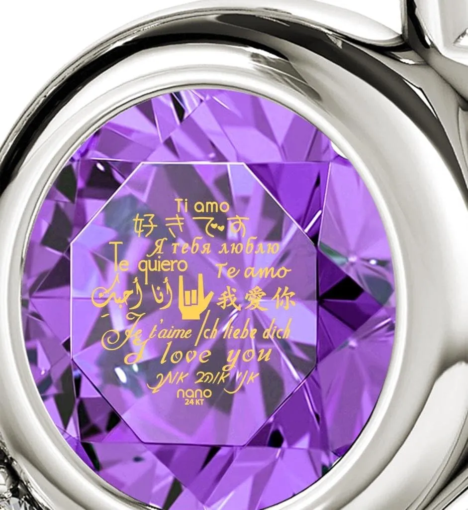 Gold Including Sign Language onto a Clear ravine February momentary aware vast Crystal, 18" Rolo Chain 925 Sterling Silver I Love You Necklace in 12 Languages Anniversary Heart Pendant with Cubic Zirconia Gemstones Inscribed in Pure 