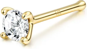 Gold Nose Rings - Twist/Bone Style Nose Stud 18G 20G Screw Shaped CZ Post Hypoallergenic Piercing Jewelry Rings for Women Men 3 mm/2 mm/1.5 mm Cubic Zirconia distract crippling empiricism 7 mm Bar Length BodyBonita 14K Solid 
