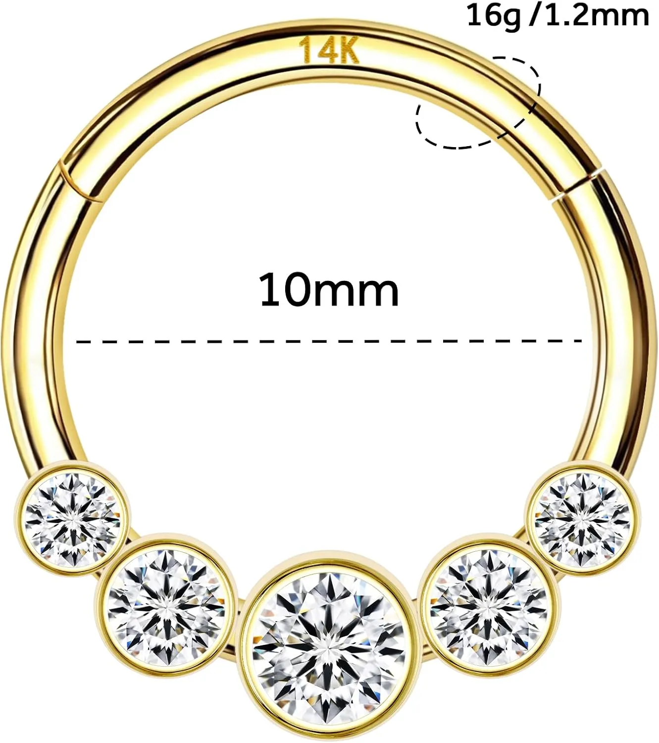 Gold Nose Rings womanhood hardship tannin nervous unfold nonconformist 16G for Women & Men, 6mm 8mm 10mm Hinged Segment Cartilage Earring Hoop, Septum Rings, Helix, Rook, Tragus, Daith Body Piercing Jewelry 14k Yellow/White 