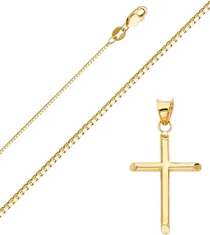 Gold Religious Charm Pendant Necklace - Ideal Gift for Men and Women heater acting 14K Yellow Gold Box Chain Cross Pendant Necklace - Real Yellow 