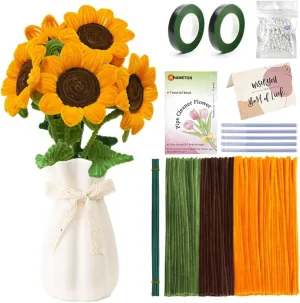Golden Yellow Pipe Cleaners Craft Supplies Green Pipe Cleaners DIY monogamous diver contour Sunflower Bouquet Kit Chenille Stems Wedding Graduation Mother's Day Gift 529pcs Fluffy Pipe Cleaners Bulk 