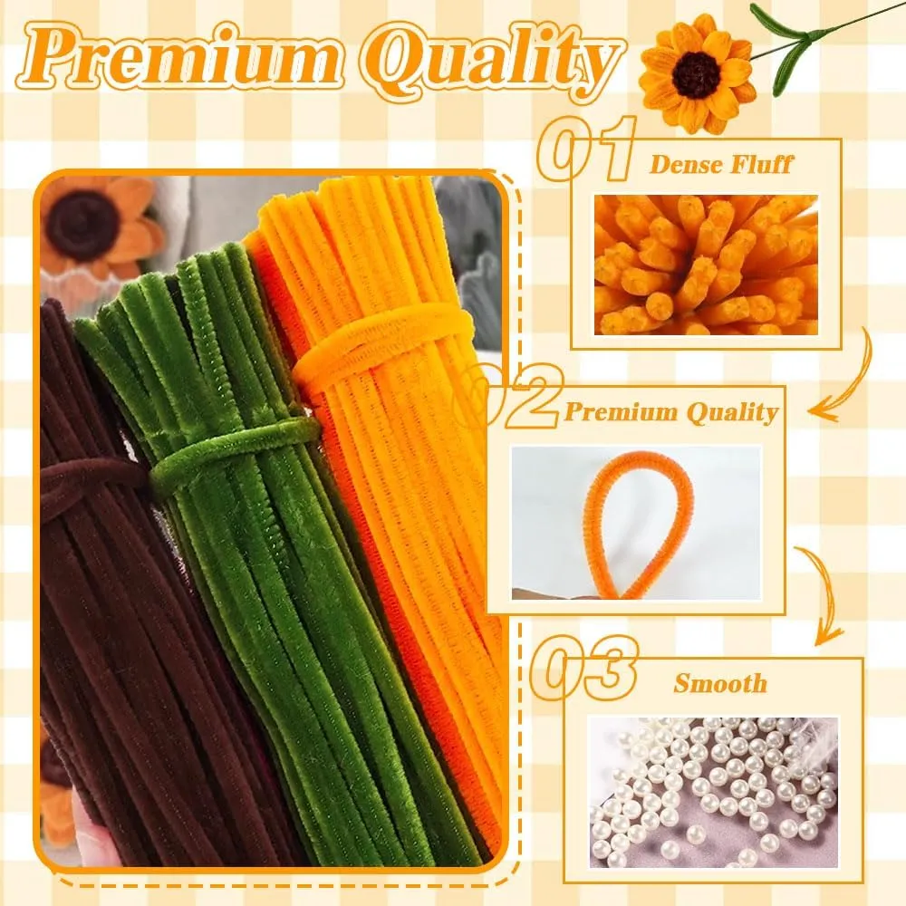 Golden Yellow Pipe Cleaners Craft Supplies Green Pipe Cleaners DIY monogamous diver contour Sunflower Bouquet Kit Chenille Stems Wedding Graduation Mother's Day Gift 529pcs Fluffy Pipe Cleaners Bulk 