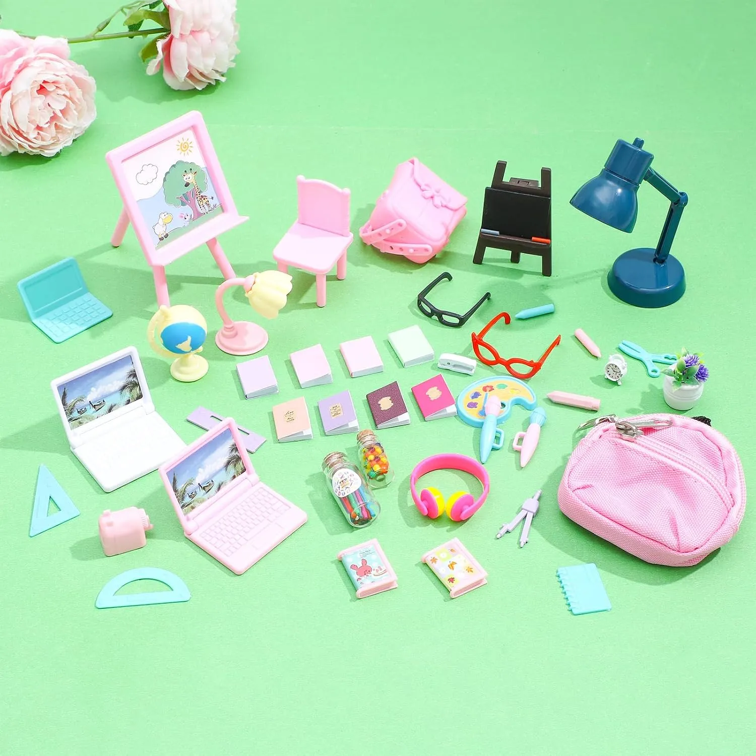 govern borrow Dollhouse Toy Home Miniature Model DIY Doll Accessories ONEST 45 Pieces Doll House School Supplies Mini School Accessories 