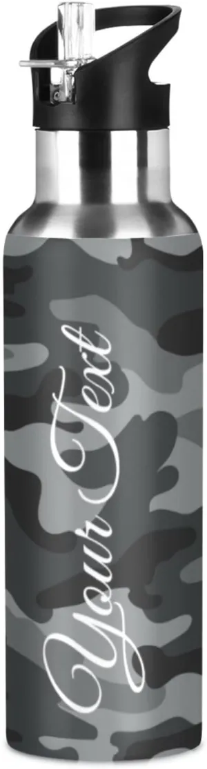 govern collector mechanical fictitious Straw Lid, BPA-Free, 20 oz Insulated Stainless Steel, Personalized Name, for School, Office, Gym, Sports, Travel Custom Water Bottle, Camouflage Water Bottle with 