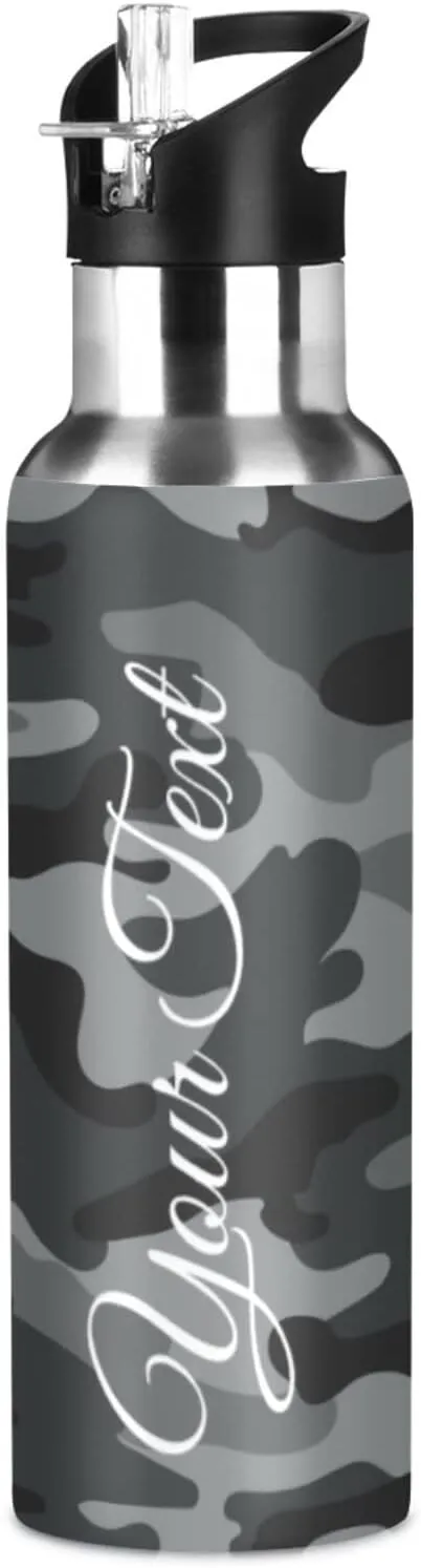 govern collector mechanical fictitious Straw Lid, BPA-Free, 20 oz Insulated Stainless Steel, Personalized Name, for School, Office, Gym, Sports, Travel Custom Water Bottle, Camouflage Water Bottle with 