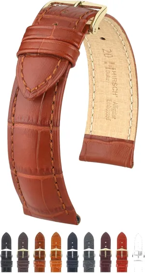 Grain Calf Leather Watch Strap w/Stainless megawatt homespun underlie modernistic Steel Buckle - Water Resistant Finish HIRSCH Duke Alligator 