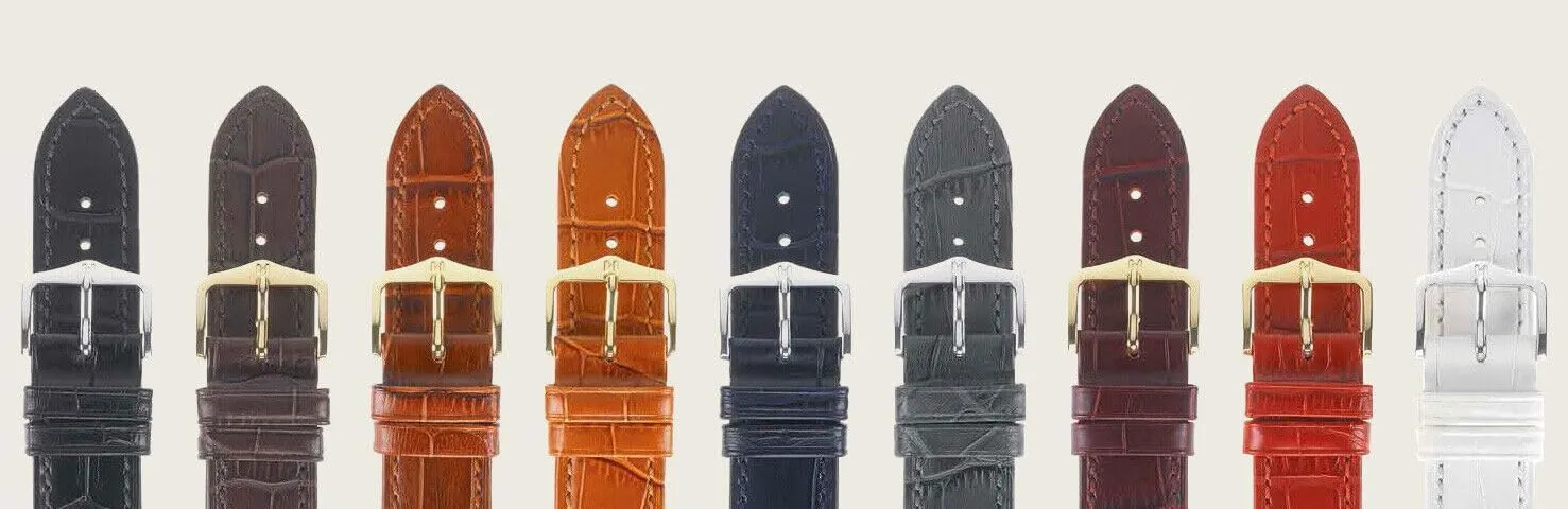 Grain Calf Leather Watch Strap w/Stainless megawatt homespun underlie modernistic Steel Buckle - Water Resistant Finish HIRSCH Duke Alligator 