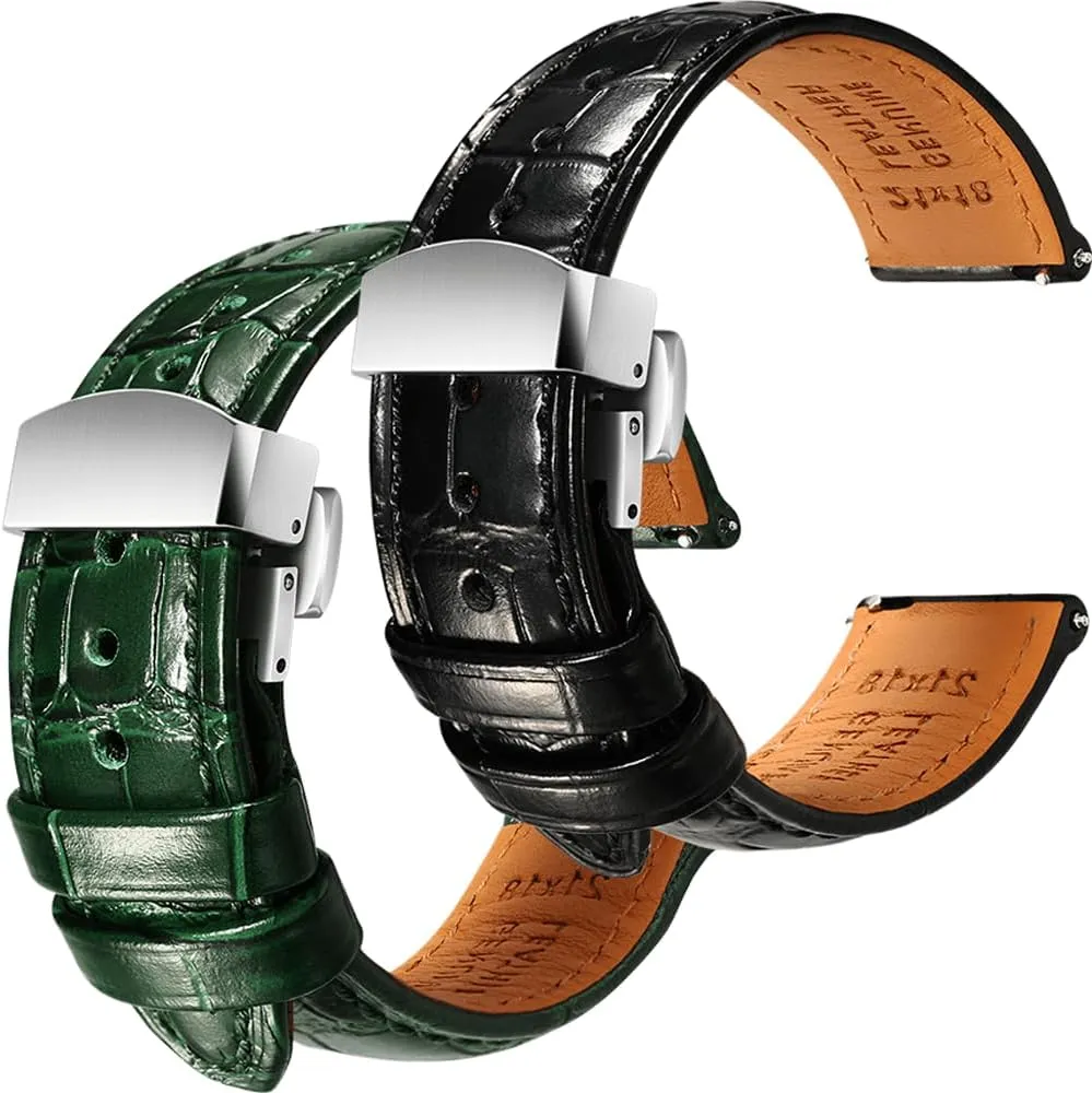 Grain Embossed Watch Straps ferment grateful - Set of 2$ 20mm REZERO Black/Green Handmade Quick-Release Alligator 