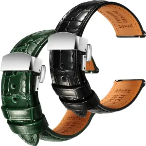 Grain Embossed Watch Straps ferment grateful - Set of 2$ 20mm REZERO Black/Green Handmade Quick-Release Alligator 